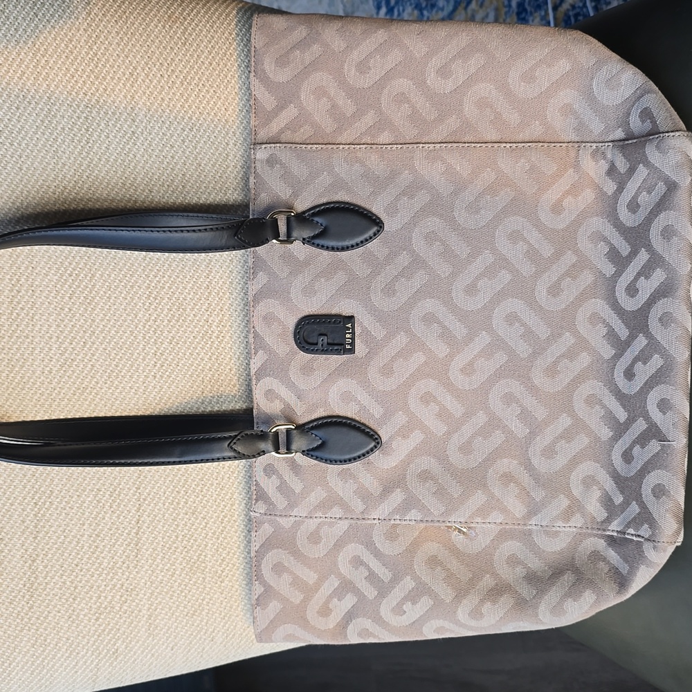 FURLA Modern Cream and Black Geometric Satchel